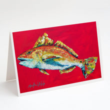 Load image into Gallery viewer, Fish - Red Fish Woo Hoo Greeting Cards - Blank Note Cards – 8-Pack of Artist-Designed Cards with Envelopes