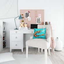 Load image into Gallery viewer, Shrimp Teal Splish Splash Canvas Throw Pillow - 14x14 Decorative Pillow – Art for Your Home &amp; Patio MW1130PW1414