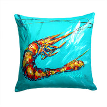 Load image into Gallery viewer, Shrimp Teal Splish Splash Canvas Throw Pillow - 14x14 Decorative Pillow – Art for Your Home &amp; Patio MW1130PW1414