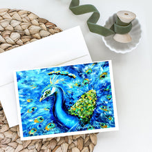 Load image into Gallery viewer, Peacock Straight Up in Blue Greeting Cards - Blank Note Cards – 8-Pack of Artist-Designed Cards with Envelopes