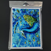 Load image into Gallery viewer, Peacock Straight Up in Blue Greeting Cards - Blank Note Cards – 8-Pack of Artist-Designed Cards with Envelopes