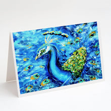 Load image into Gallery viewer, Peacock Straight Up in Blue Greeting Cards - Blank Note Cards – 8-Pack of Artist-Designed Cards with Envelopes
