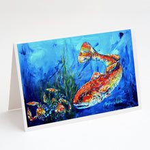 Load image into Gallery viewer, Scattered Red Fish Greeting Cards - Blank Note Cards – 8-Pack of Artist-Designed Cards with Envelopes