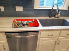 Load image into Gallery viewer, See Red Longhorn Cow Dish Drying Mat – Absorbent, Artistic Kitchen Essentials MW1281DDM