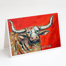 Load image into Gallery viewer, See Red Longhorn Cow Greeting Cards - Blank Note Cards – 8-Pack of Artist-Designed Cards with Envelopes