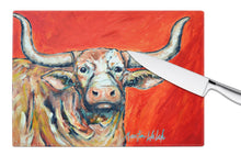 Load image into Gallery viewer, See Red Longhorn Cow Glass Cutting Boards – Durable, Decorative Kitchen Art Large MW1281LCB