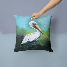 Load image into Gallery viewer, Blue Stand White Pelican Throw Pillow - 14x14 Decorative Pillow – Art for Your Home &amp; Patio MW1309PW1414