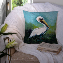Load image into Gallery viewer, Blue Stand White Pelican Throw Pillow - 14x14 Decorative Pillow – Art for Your Home &amp; Patio MW1309PW1414