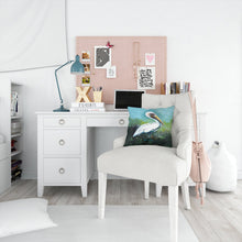 Load image into Gallery viewer, Blue Stand White Pelican Throw Pillow - 14x14 Decorative Pillow – Art for Your Home &amp; Patio MW1309PW1414