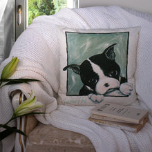 Load image into Gallery viewer, Boston Terrier Don't Leave Me Throw Pillow - 14x14 Decorative Pillow – Art for Your Home &amp; Patio MW1313PW1414