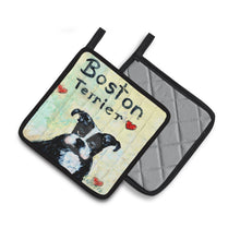 Load image into Gallery viewer, Boston Terrier Where's my Bibb Pot Holders - Set of 2 Decorative Kitchen Helpers | Made in the USA MW1316PTHD