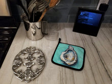 Load image into Gallery viewer, Aqua Pearl Oyster Pot Holders - Set of 2 Decorative Kitchen Helpers | Made in the USA