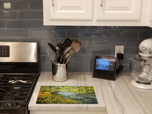 Load image into Gallery viewer, At The Grand Hotel Glass Cutting Boards – Durable, Decorative Kitchen Art