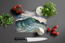 Load image into Gallery viewer, Big Blue Wave Glass Cutting Boards – Durable, Decorative Kitchen Art
