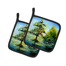 Load image into Gallery viewer, Cypress Tree in the Bayou Blue Pot Holders - Set of 2 Decorative Kitchen Helpers | Made in the USA