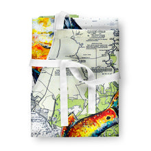Load image into Gallery viewer, Red Fish On Map Apron – Artist-Designed Kitchen, BBQ &amp; Craft Apron