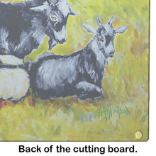 Load image into Gallery viewer, Scooter Pooter and Tooter Goats Glass Cutting Boards – Durable, Decorative Kitchen Art