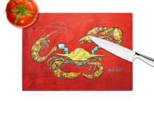 Load image into Gallery viewer, Seafood Sandwich Crab Shrimp Crawfish Glass Cutting Boards – Durable, Decorative Kitchen Art