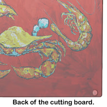 Load image into Gallery viewer, Seafood Sandwich Crab Shrimp Crawfish Glass Cutting Boards – Durable, Decorative Kitchen Art