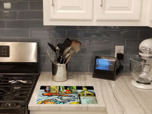 Load image into Gallery viewer, Sit A Spell Seafood Dinner Glass Cutting Boards – Durable, Decorative Kitchen Art