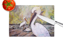 Load image into Gallery viewer, Three Pelicans on a Pier Glass Cutting Boards – Durable, Decorative Kitchen Art