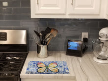 Load image into Gallery viewer, Butterfly Violet Tip Glass Cutting Boards – Durable, Decorative Kitchen Art