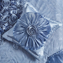 Load image into Gallery viewer, Tache Satin Floral Lace Ruffle Sweet Victorian Luxurious Blue Comforter Set (MZ002B)
