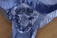 Load image into Gallery viewer, Tache Satin Floral Lace Ruffle Sweet Victorian Luxurious Blue Comforter Set (MZ002B)