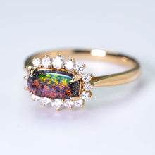 Load image into Gallery viewer, Magnificent Two Colors Boulder Opal Halo Diamond Engagement Ring 18K Gold