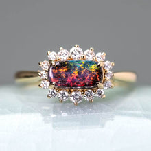 Load image into Gallery viewer, Magnificent Two Colors Boulder Opal Halo Diamond Engagement Ring 18K Gold