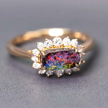 Load image into Gallery viewer, Magnificent Two Colors Boulder Opal Halo Diamond Engagement Ring 18K Gold
