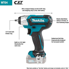 Load image into Gallery viewer, Makita WT04R1 12V max CXT Lithium-Ion Cordless 1/4" Impact Wrench Kit (2.0Ah)