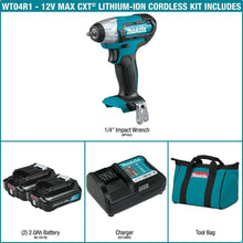Load image into Gallery viewer, Makita WT04R1 12V max CXT Lithium-Ion Cordless 1/4" Impact Wrench Kit (2.0Ah)