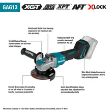 Load image into Gallery viewer, Makita GAG13M1 40V max XGT® Brushless Cordless 4‑1/2" / 5" X‑LOCK Paddle Switch Angle Grinder Kit, with Electric Brake (4.0Ah)