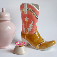 Load image into Gallery viewer, Two Tone Monogrammed Cowboy Boot Vase