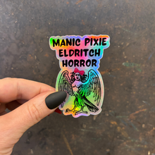 Load image into Gallery viewer, Manic Pixie Eldritch Horror Holographic Rainbow Vinyl Sticker | Vinyl Die Cut Decal