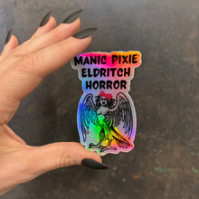Load image into Gallery viewer, Manic Pixie Eldritch Horror Holographic Rainbow Vinyl Sticker | Vinyl Die Cut Decal