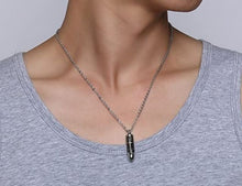 Load image into Gallery viewer, Black Bullet Cremation Urn Necklace Engraved With A Cross &amp; The Lord's Prayer