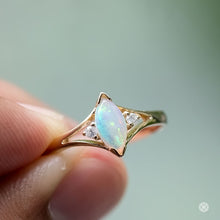 Load image into Gallery viewer, Marquise Cut Australian Solid Opal &amp; Diamond Ring 14K Yellow Gold
