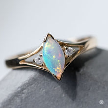 Load image into Gallery viewer, Marquise Cut Australian Solid Opal &amp; Diamond Ring 14K Yellow Gold
