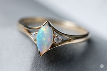 Load image into Gallery viewer, Marquise Cut Australian Solid Opal &amp; Diamond Ring 14K Yellow Gold