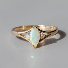 Load image into Gallery viewer, Marquise Cut Australian Solid Opal &amp; Diamond Ring 14K Yellow Gold