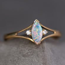 Load image into Gallery viewer, Marquise Cut Australian Solid Opal &amp; Diamond Ring 18K Yellow Gold