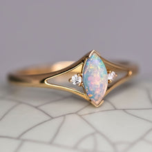 Load image into Gallery viewer, Marquise Cut Australian Solid Opal &amp; Diamond Ring 18K Yellow Gold
