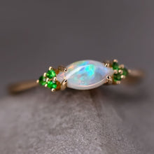 Load image into Gallery viewer, Minimalist Marquise Solid Opal Tsavorite Engagement Ring 18K Yellow Gold