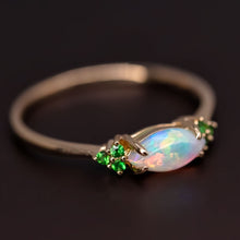 Load image into Gallery viewer, Minimalist Marquise Solid Opal Tsavorite Engagement Ring 18K Yellow Gold