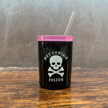 Load image into Gallery viewer, May Contain Poison Glass Double Old Fashioned with Lid and Straw | Halloween Spooky Tumbler