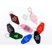 Load image into Gallery viewer, Men Are Trash Don't @ Me Motel Keychain in Glitter Maroon