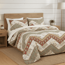 Load image into Gallery viewer, DaDa Bedding Botanical Cranberry Sage Chevron Floral Duvet Cover Set w/ Pillow Cases (JHW-924)