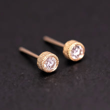 Load image into Gallery viewer, Milgrain Finish Natural Diamond Bezel Stud Earrings 18K Yellow Gold